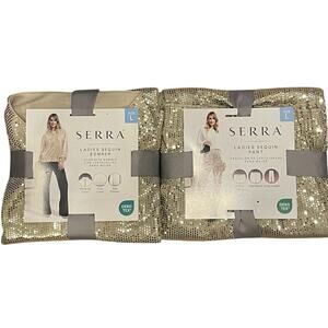Serra‎ Gold Sequin Bomber Joggers Pants Track Set Size Large Glam Glitzy Disco